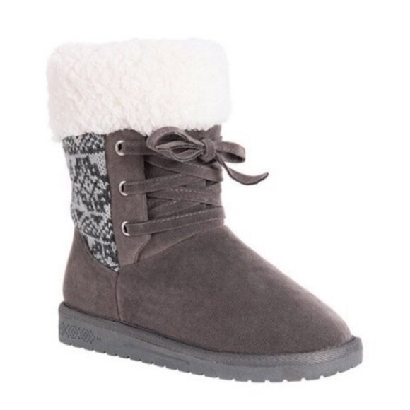 Muk Luks Melba Faux Fur Lined Lace Up Bootie - 8 - Picture 1 of 6